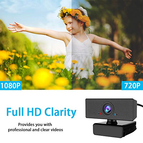 Webcam com microfone HD 1080p Web Cam Mic para laptop, PC, Mac, câmera de computador, USB, desktop,