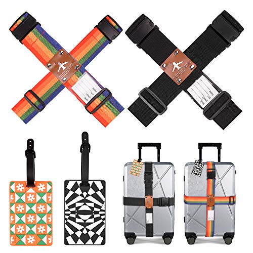 4 x Koffergurt + 2 x Gepäckanhänger für Sicherheit auf Reisen, Handtaschen, Gepäck, Taschen, Aktentaschen, Wagen, Rollgepäck Stil B 5*200cm
