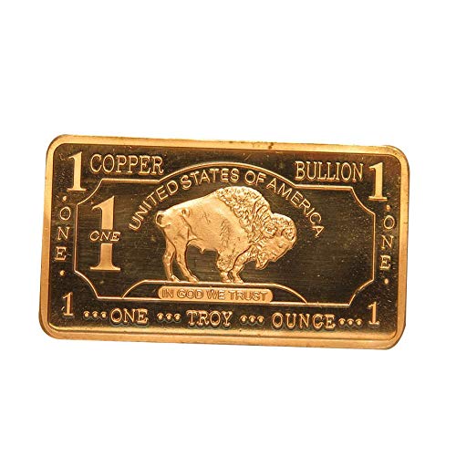 Metal Art Collection - 1 oz One Troy Ounce USA American Buffalo .999 Fine Copper Bullion Bar Ingot Cu Element CMCMINT