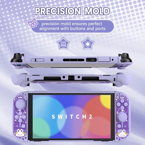 PlayVital Funda Protectora para Nintendo Switch 2 - Kawaii Carcasa Rígida con Tapas para Joystick, Pegatina y Botones, Compatible con Dock, Antirayaduras y Antigolpes (Órbita del Conejo Celestial) - imagen 5