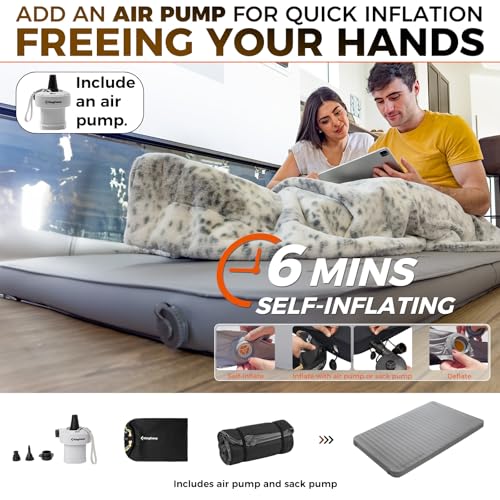 KingCamp Premium Double Self Inflating Sleeping Pad with Air Pump, 7.5 R-Value Air & Foam Camping Mattress 2 Person, 3" Thick Full Size Double Insulated Sleeping Pad for Car Camp Tent, PVC Free, Grey by KingCamp - Used condition - US$102.40