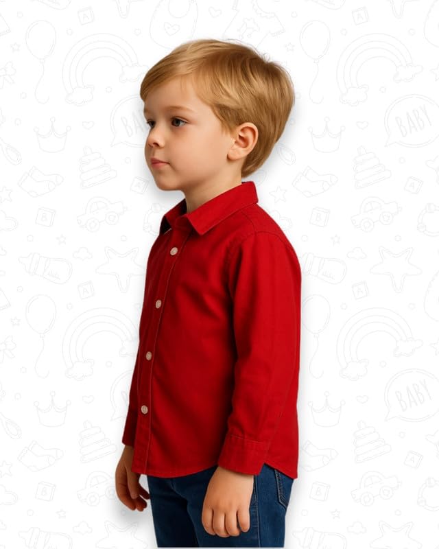 Image of Niren Enterprise Boys Red Full Sleeve Cotton Regular Fit Shirt Kids and Junior Boys Shirt