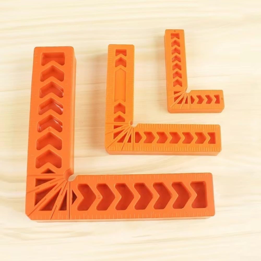 Lot de 12 règles carrées à 90 degrés pour le travail du bois – Marquage multi-angles 45 à 22,5 degrés – Aide à la pince en plastique ABS – Jauge de mesure rouge – Tailles 3, 4, 15 cm