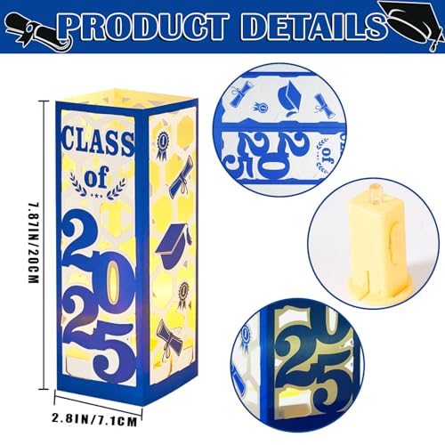 Image of 6 Pcs Graduation Table Centerpieces- Class of 2025 Graduation Lantern Boxes for College High School Congrats Graduation Party Supplies(Blue)