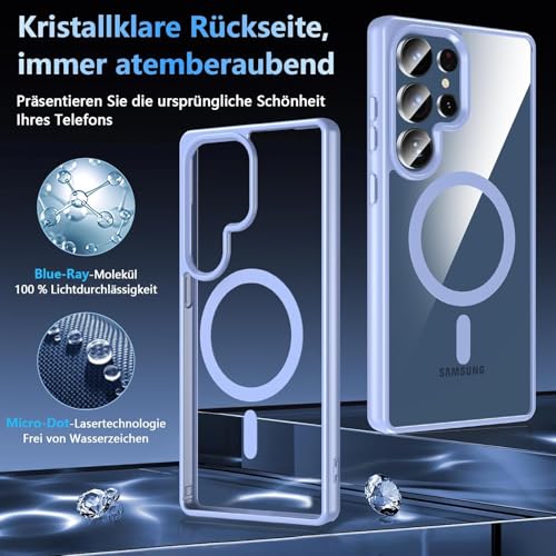 Image of OWKEY Galaxy S25 Ultra Case 6.86'',Magnetic S25 Ultra Case for Magsafe with Tempered Glass Screen, [Shockproof Military] Transparent Back Slim Bumper Cover Phone Case Galaxy S25 Ultra, Light Blue