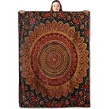 YCUFN Bohemian Mandala Design Flannel Blanket Intricate Floral and Paisley Warm Lightweight Throw Blankets for Sofa Picnic Travel and Gathering Decorate All Season Use Boho Lovers Gifts 50x60in
