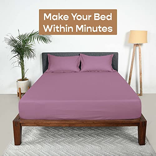Image of SleepyCat 200TC Percale Fitted Sheets with 2 Pillowcases | 100% Breathable Cotton Bedsheet | Cool & Crsip Feel | 360 Elastic Grip for Easy Tuck| Purple Panther, Queen Size, 75x60 Inch