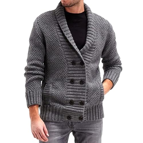 Men's Double Breasted Shawl Collar Sweater Men Loose Fit Button Down Sweaters Cardigan Sweaters for Men