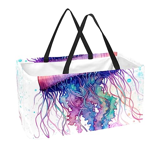 Sac d'épicerie réutilisable méduse colorée | Grand panier pliable - 2