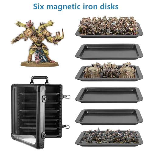 Image of Miniature Carrying Case, Miniature Storage Case with 6 Trays, Aluminum Alloy Frame, Display and Transport Action Figure Display Case for Collectibles Miniatures, Warhammer Carrying Case