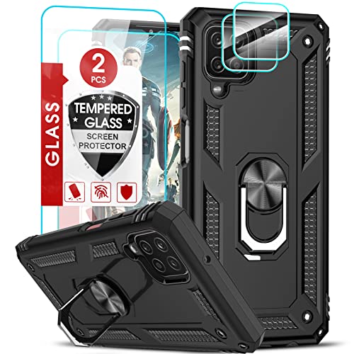 LeYi Cover per Samsung Galaxy A12/M12 con 2 vetro temperato e 2 protezione fotocamera, anello di supporto militare doppio strato rinforzato difesa antiurto in silicone antiurto armatura protezione