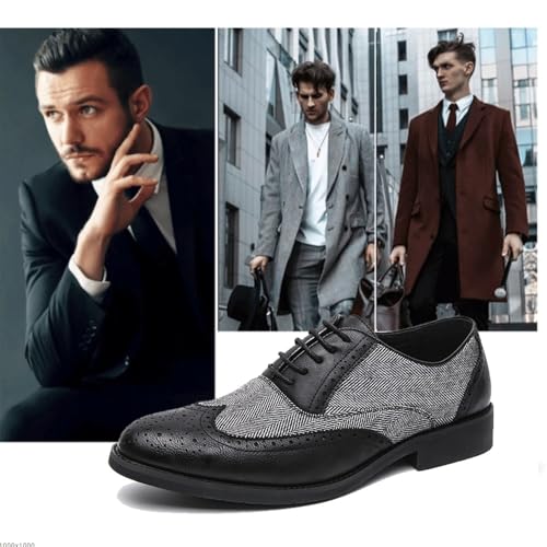 Men's Oxford Shoes | Lace-Up, Pointed Toe, Wingtip Design | Two-Tone Leather, Anti-Slip Block Heel, Ideal for Business and Formal Events Mens Dress Shoes2