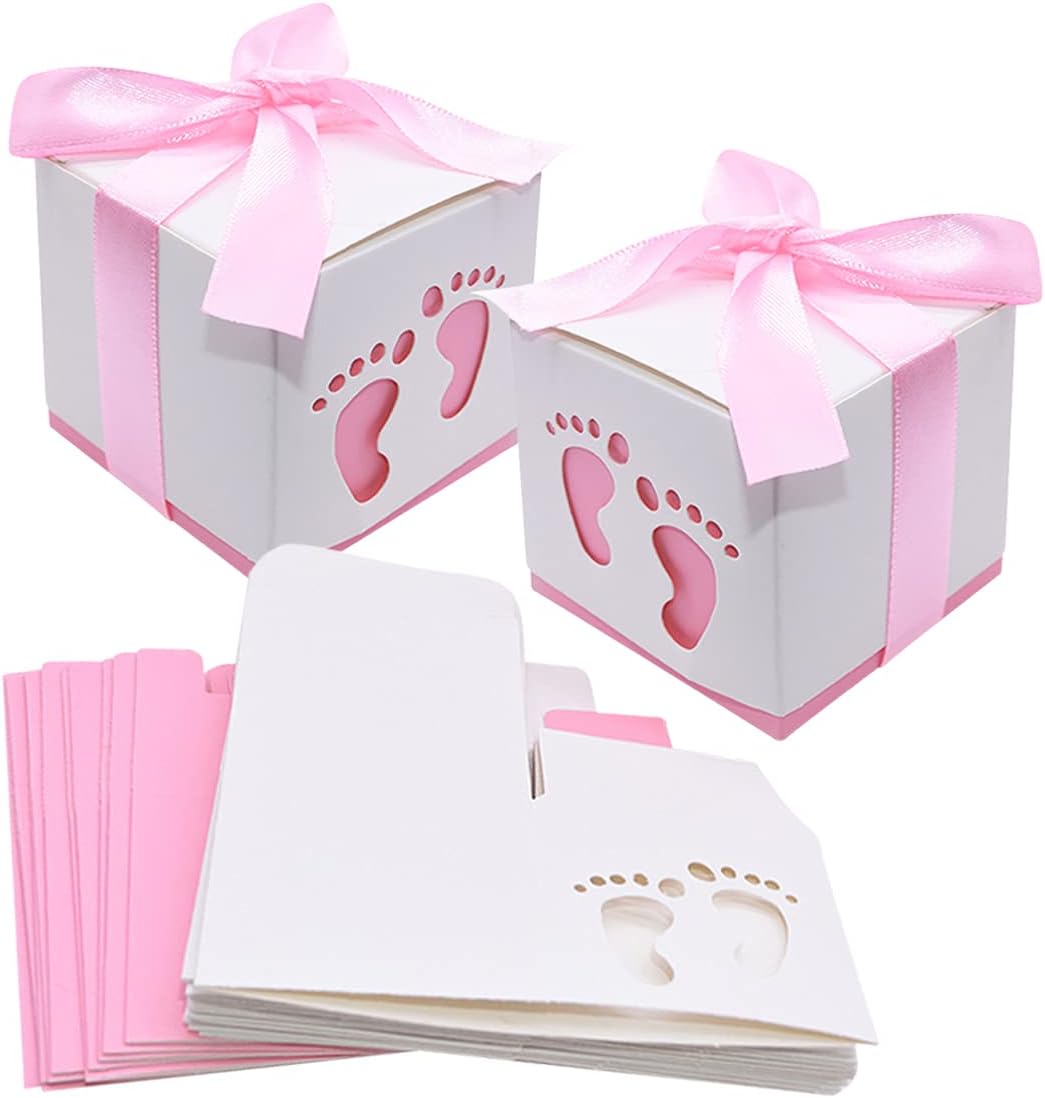 50pcs Baby Shower Party Favor Boxes, Footprint Design Candy Treat Gift Box