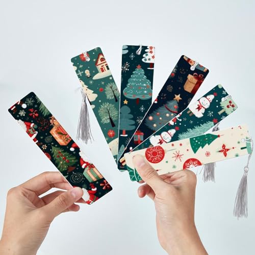Marque-pages sapins de Noël avec pompons : lot de 6 pour vos lectures