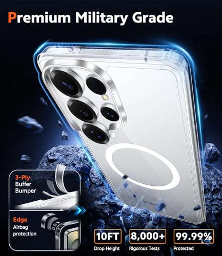 Image of FNTCASE for Samsung Galaxy S25-Ultra Case: Clear Magnetic Phone Cases with Screen Protector Compatible with Magsafe Slim Anti Yellowing Rugged Shockproof Protective Transparent Cell Cover (A-Clear)