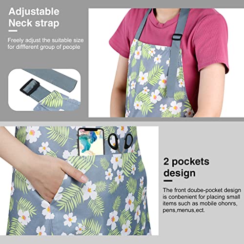 Image of BOUMUSOE 3 Pack Floral Aprons with Pocket, Blooming Womens Aprons Waterproof Adjustable Cooking Apron for Kitchen Gardening