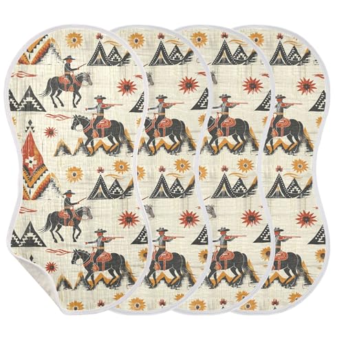 Image of Muslin Baby Burp Cloths Set of 4, Soft Absorbent Desert Cowboy Horseback Riding Muslin Washcloths, Bibs, Face Towel for Newborn Boys Girls, 22 x 11 Inch