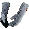 WZQH 16 Inches,932?,Leather Welding Gloves, Heat/Fire Resistant,Large Mitts for BBQ,Oven,Grill,Fireplace,Tig,Mig,Forge,Baking,Furnace,Stove,Pot Holder,Animal Handling Glove.L Black-gray