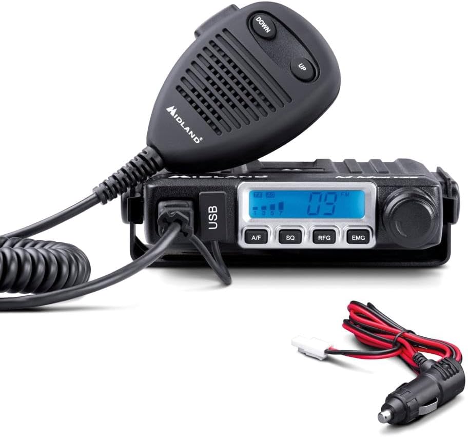 Midland - CB Radio M-MINI USB Licence-Free, Multi-Band EU, 40 AM/FM Channels, Professional 2-Way Radio Transceiver with LCD Display and S-Meter, 2 Squelch Modes, Fast USB Charging, External Speaker