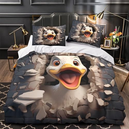 Parure de lit hypoallergique canard rigolo 3D microfibre douce - 2