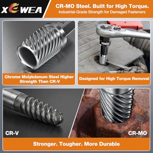 Image of XEWEA 15PCS Bolt Screw Extractor Set, Long Slim CR-MO Multi Spline Easy Out