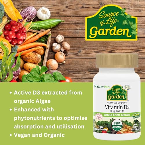 NaturesPlus Source of Life Garden Vitamin D3 2500IU Capsules - Organic and Vegan Vitamin D3 Supplement for Bone and Immune Support - Gluten Free - 60 Servings - Image 4