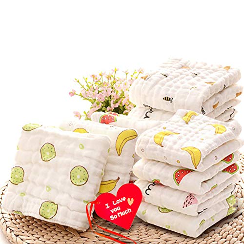 Image of KOROTUS Burp Cloths Washcloths Face Towels 10-Pack Extra Large 10 X 20 Inch of Muslin Burp Cloths 100% Cotton 6 Layers Extra Absorbent Cotton Baby Burp Cloths