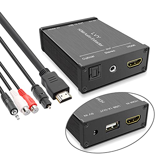 HDMI Audio Extractor HDMI to HDMI Audio Converter for Fire Stick Roku and Google Chrome Stick HDMI to Optical Audio and 3.5 Stereo Audio Support 1080P/ 3D (with USB 1A Power Out)