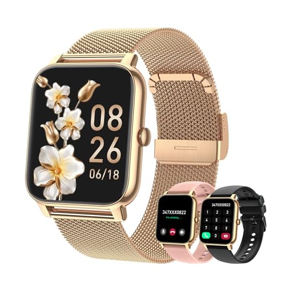 Smart Watch for Women Fitness Tracker: Gold Smart Watches for Women Digital Mens Watches Make/Answer Call Waterproof Running Smartwatch Android Phone iPhone Samsung Compatible Heart Rate Monitor
