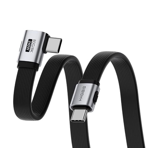 Hagibis USB4ケーブル、80Gbpsデータ転送、240W高速充電USB-C、8K@60Hz USB 4 V2.0ショートケーブル iPhone 17 16 15 Pro Max、iPad Pro、Thunderbolt 5/4用 (側面90度、50cm)