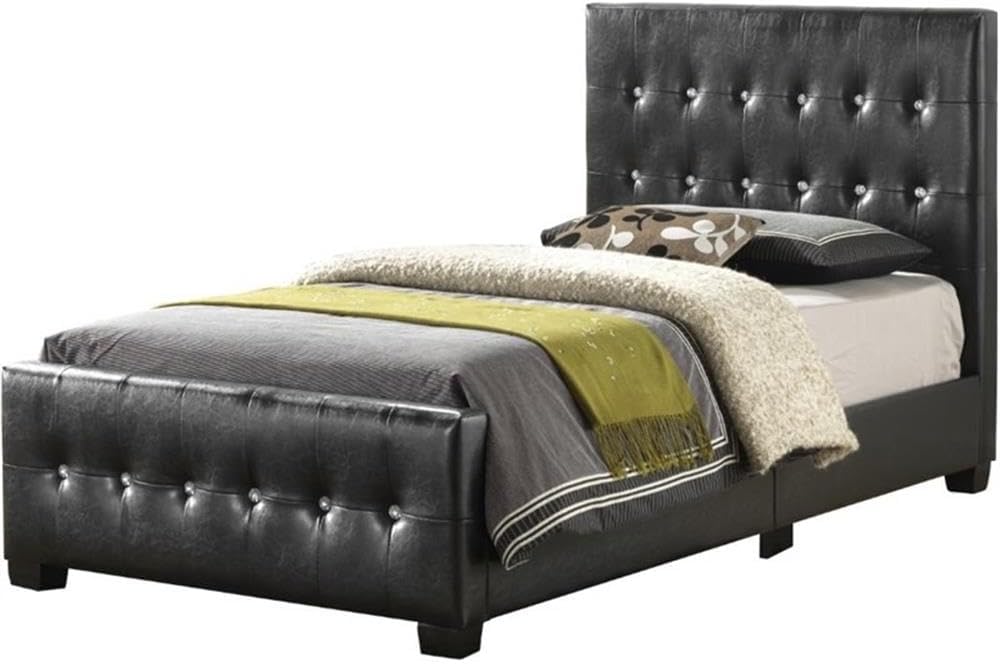 Glory Furniture Diamond Faux Leather Upholstered Twin Bed in Black