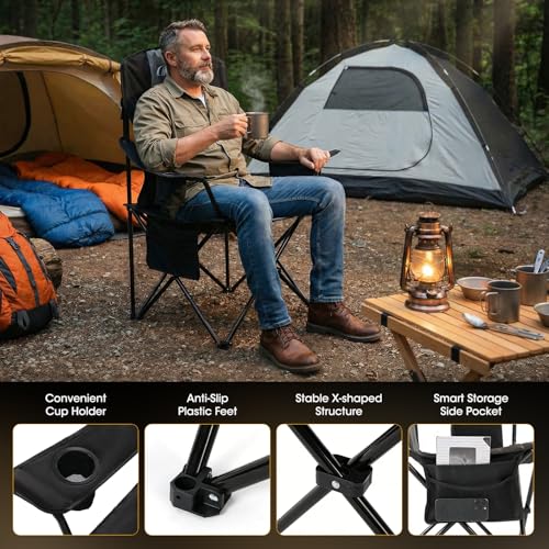 MOON LENCE Silla Plegable Oversized para Camping, Portátil Resistente, Respaldo Alto con Porta Vaso, Bolsa Térmica, Soporte Lumbar y Bolsillo Lateral para Playa, Césped, Picnic, Pesca miniatura 6