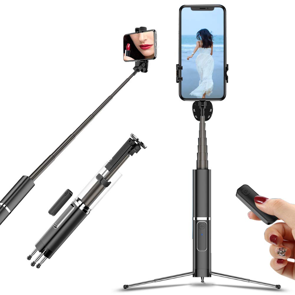 Selfie Stick Treppiede, Telefono Treppiede, 35" Allungabile Alluminio Leggero Treppiede con Wireless Bluetooth Remote per iPhone E Android Phone, Portatile E Grande Regolabile per Selfie/Vlogging