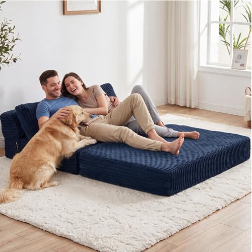Image of Folding Sofa Bed Convertible 4 in 1 Sleeper Chair Blue Full XL