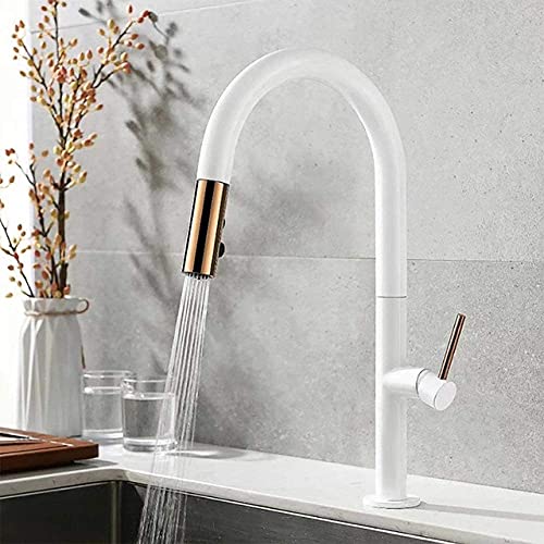 Robinet mitigeur de cuisine blanc monotrou à poignée unique avec douchette extractible