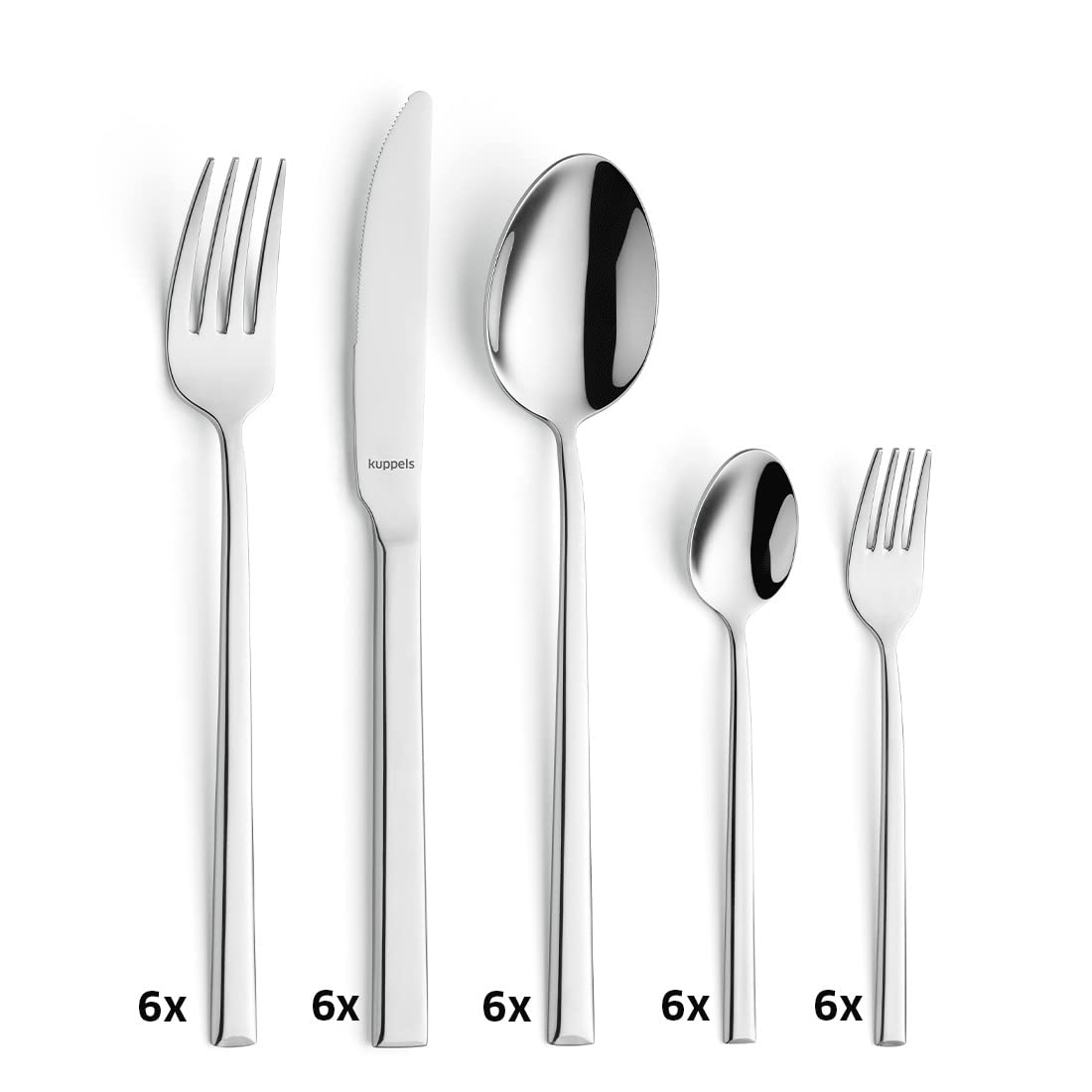 Kuppels Besteck-Set SKAN 30-teilig, 18/10 Edelstahl, spülmaschinenfest | Wellenschliff-Messer, rostfrei und zeitloses Design, Kuchengabeln inklusive sowie ausgewogene Balance vorhanden