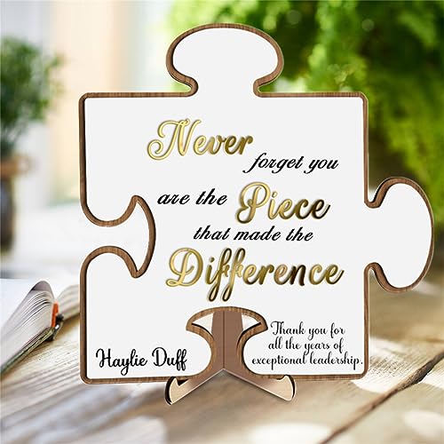 Personalized Colorful Retirement Puzzle Sign Plaque Never Forget You Are The Piece That Made The Difference Wooden Sign Custom Name Retirement Gift for Boss, Leader, Team Member, Teacher, Coworker