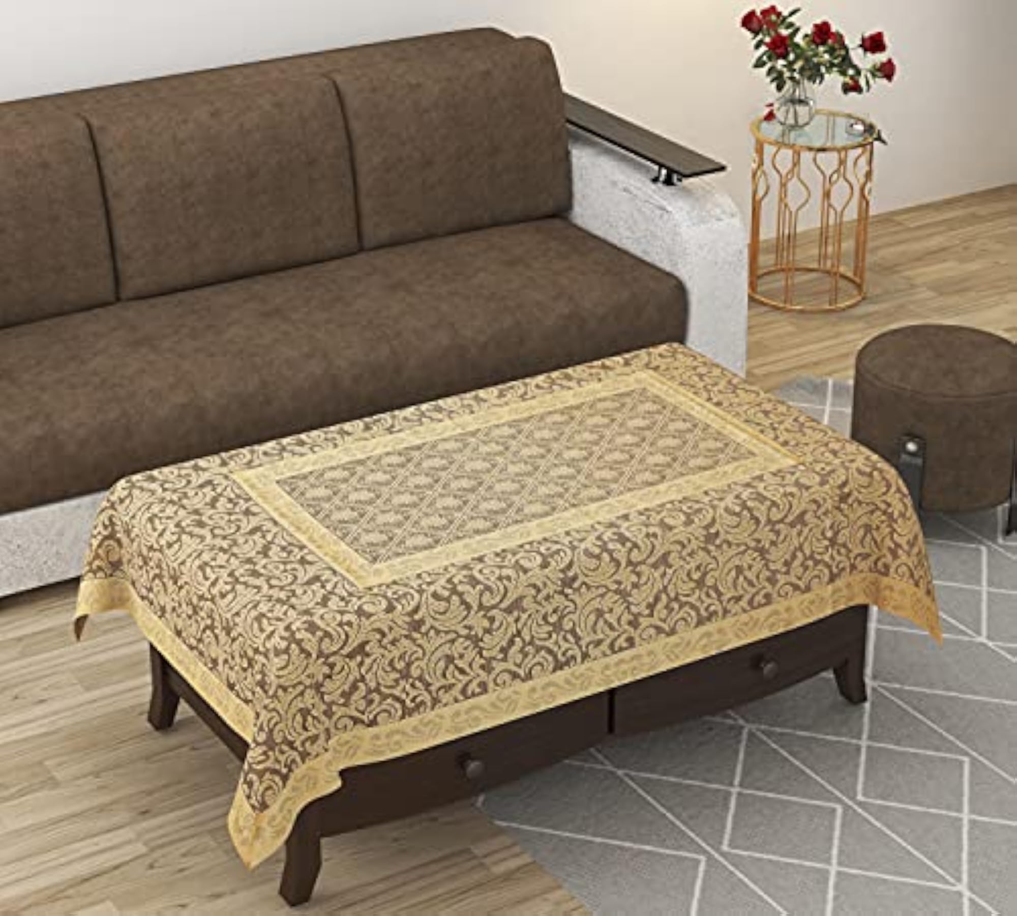 4 Seater Floral Printed Center Table Cover, Polycotton