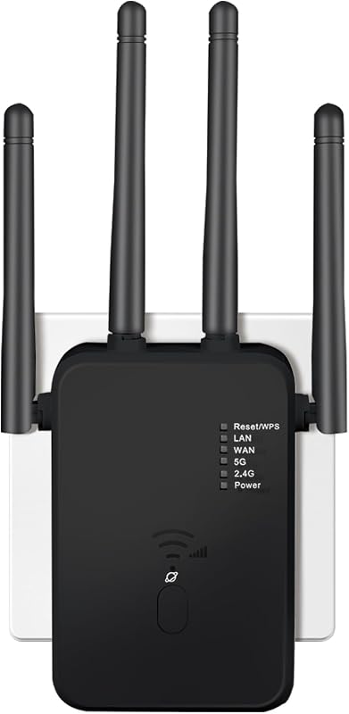 Qwdqwd WiFi Jelerősítő 1200 Mbps Dual Band 4 Antennával, Vezeték Nélküli Repeater Router Access Point Fekete