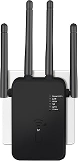 2026 Neuestes WLAN Repeater WLAN Verstärker 1200Mbit/s Dual-Band WiFi Booster mit Repeater/Router/Access Point Modus,4 Antennen,Einfache Einrichtung,WiFi Range Extender mit LAN/WAN Port
