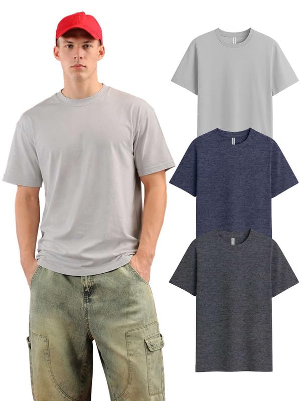 Image of Sleepynuts Half Sleeve Round Neck 100% Cotton Tshirt for Mens Pack of 3 Regular Fit Solid T-Shirts Combo