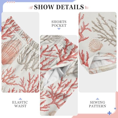 Boys' Pants Coral Seashell Pink White Long Bottoms Jogger Pants Elastic Waist Trousers with Pockets S-XL4