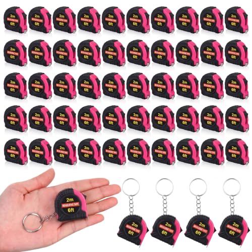 Kanayu 50 Pcs Pcs Mini Measuring Tape with Keychain, 6 ft, Rose Pink