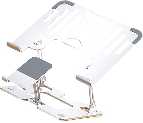 Ergonomic Double Arm Laptop Phone Holder Foldable Aluminum Stand Slip Proof Silicone Grips for Notebook Phones Double Arm Reinforced Laptop Holder