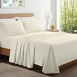 Kickoff Viscose Bamboo Sheets King Size 4-pc 100% Organic Bamboo Viscose Bed Cooling Sheets King Size Set Cool Bedding for hot Sleepers Sheet, Flat, Fitted, Pillowcases (Buttercream,K)
