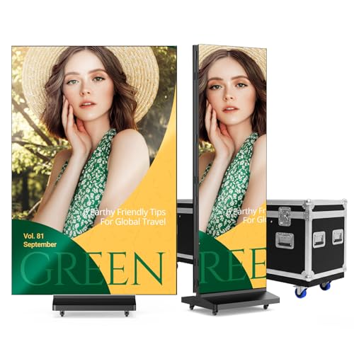 Image of 90 inch LED Digital Signage, P1.86 Tri-Fold Dual-Sided Foldable LED Poster Screen with Flight Case, GOB Commercial Advertising Display Screen Kiosk, WiFi /USB /HDMI, for Store, Rentals, Events