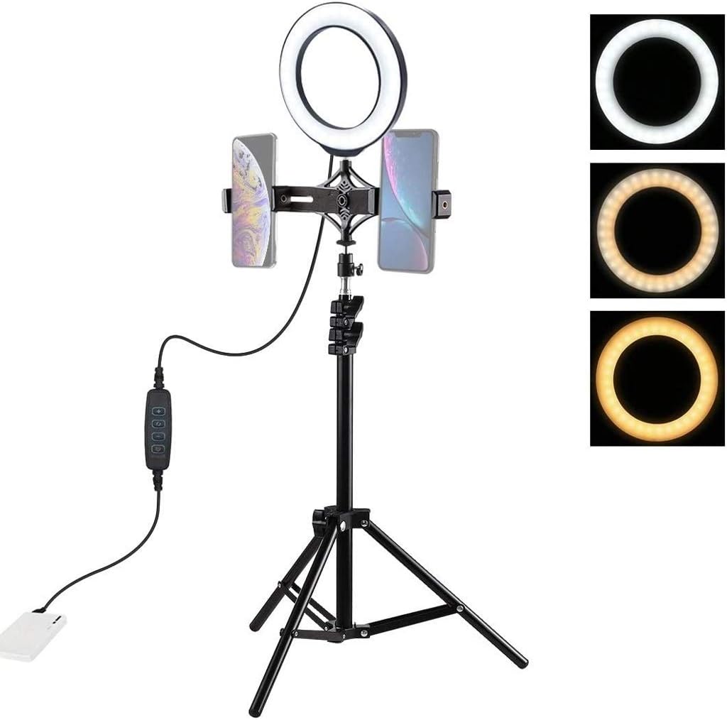 Selfie Light，Tripod Stand Cell Phone Holder for Live Stream Makeup, Mini Led Camera Video Photography Compatible with