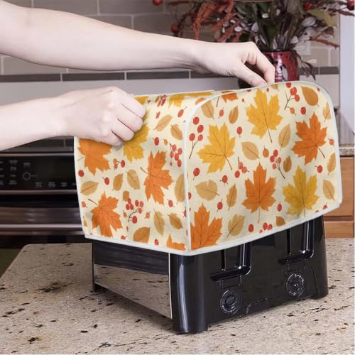 Image of Talayituse Maple Leaf Autumn Print 4 Slice Toaster Dust Covers Kitchen Small Appliance Cover, Stain Resistant Dust Protection Bread Machine Cover with Top Handle Autumn Decor, L