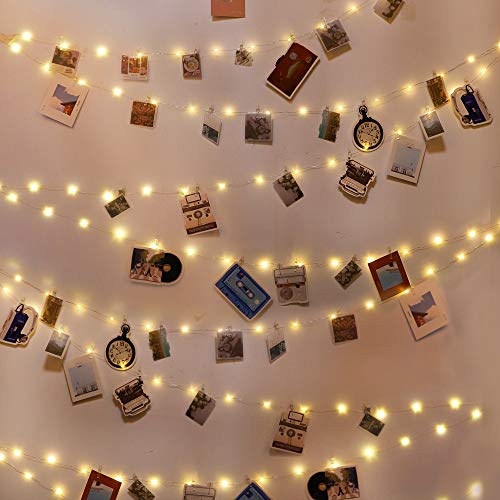 60 LED Photo Clip String Lights Fairy String Lights with 60 Clear Clips