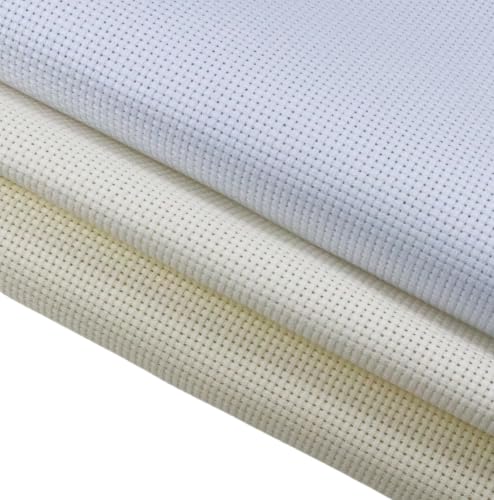 Image of KCS 3 pc of 15 inch x 18 inch(38cmx45cm) Counted Cross Stitch Cotton Aida Cloth Needlework Rolled Fabric Box,11CT,White+Antique White+Cream